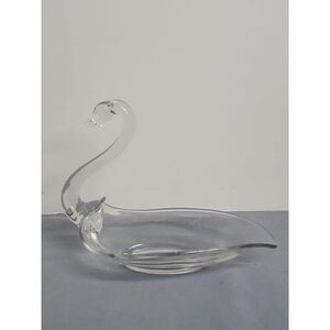 VTG Hand Blown Bowl Clear Art Glass Figure Swan